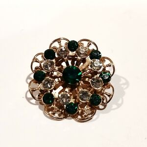 Vintage Goldtone and Green Brooch